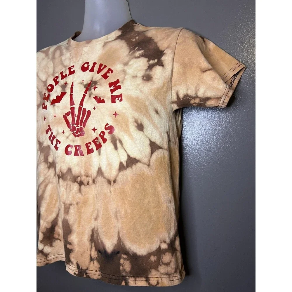 People Give Me The Creeps Shirt Youth Large Brown Tie Dye Halloween Graphic Tee
